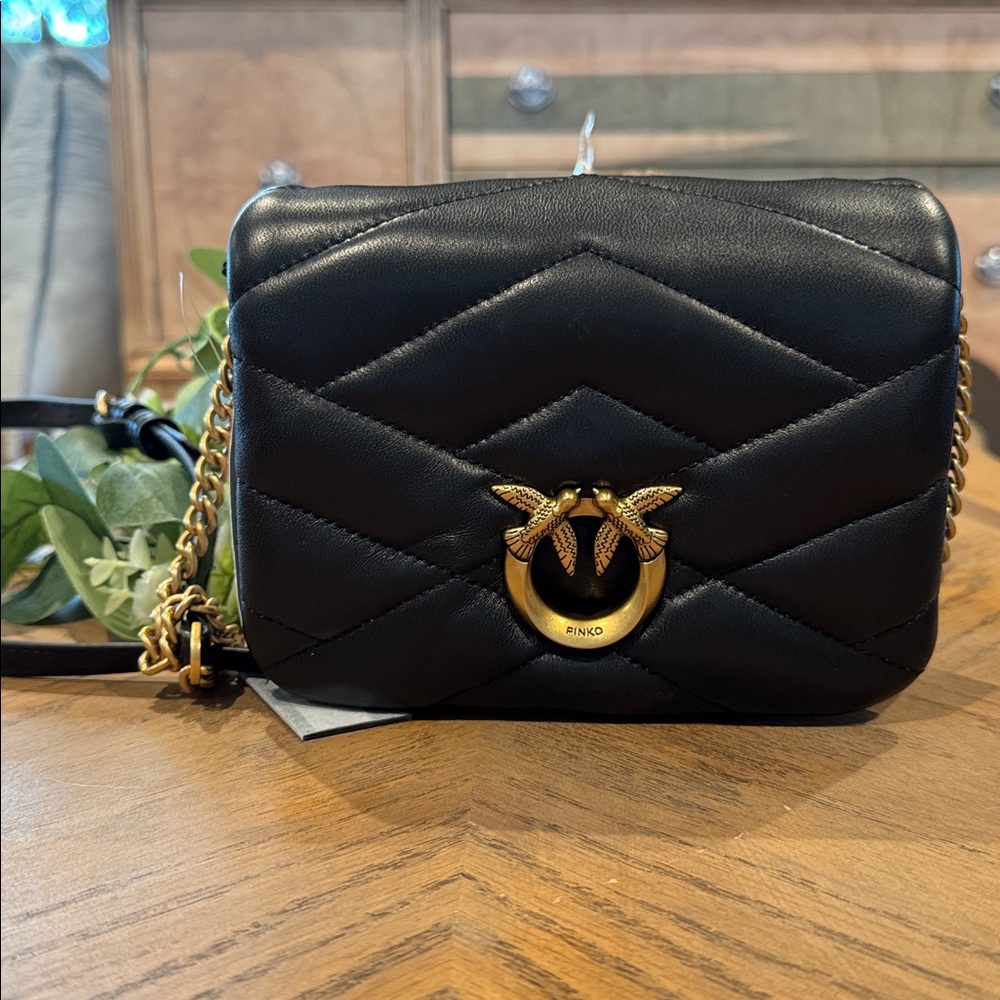 Pinko 'Love Click Puff Baby' Crossbody Black Leather Bag